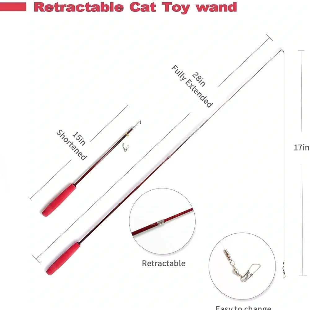 8 Pcs Pet Cat Interactive Toy Feather Wand Rod Kitty Bell Play Funny Teaser Set